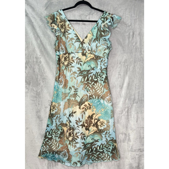 VTG Breakin' Loose Dress Sz 16 Cracked Glass Knit V Neck Bias cut Fairy Ruffles - Picture 1 of 16